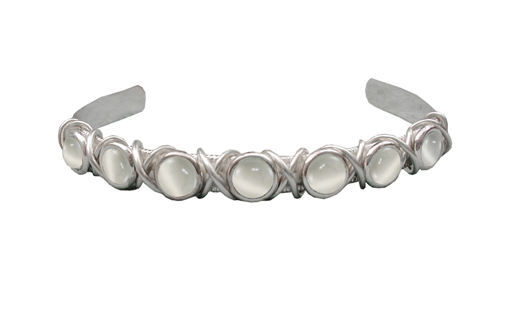 Sterling Silver Seven White Moonstones Cuff Bracelet